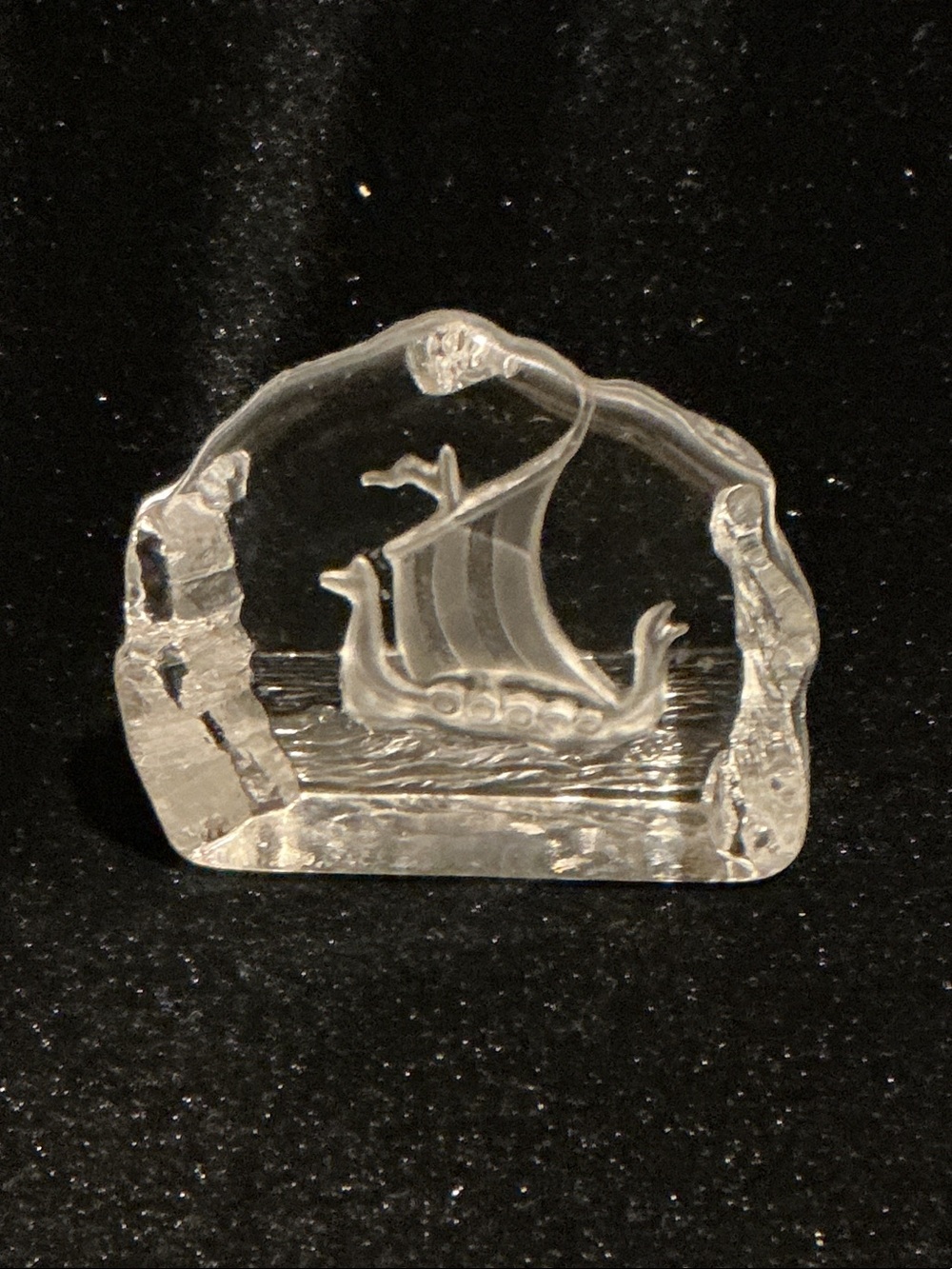 Never Sweden Crystal Viking Ship Paperweight